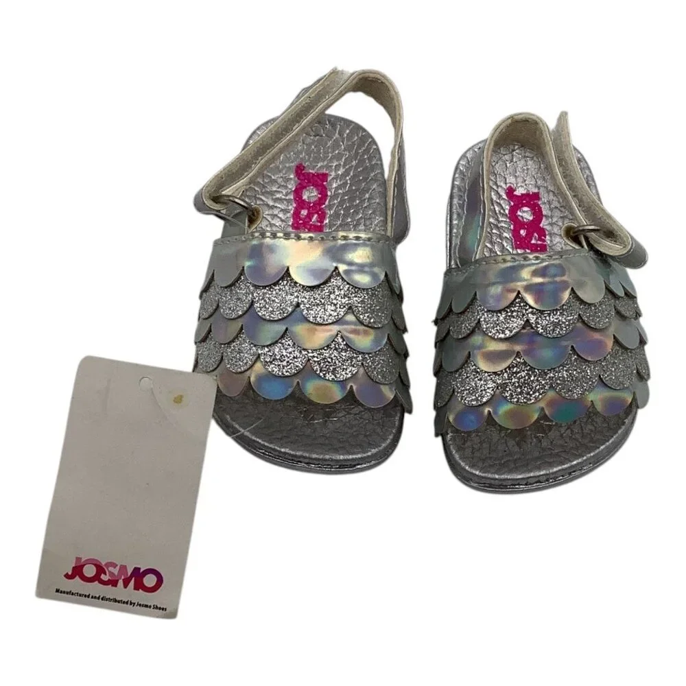 Josmo Baby Girls Silver Glitter Fish Scales Sandals Size 1 Adjustable Strap‎